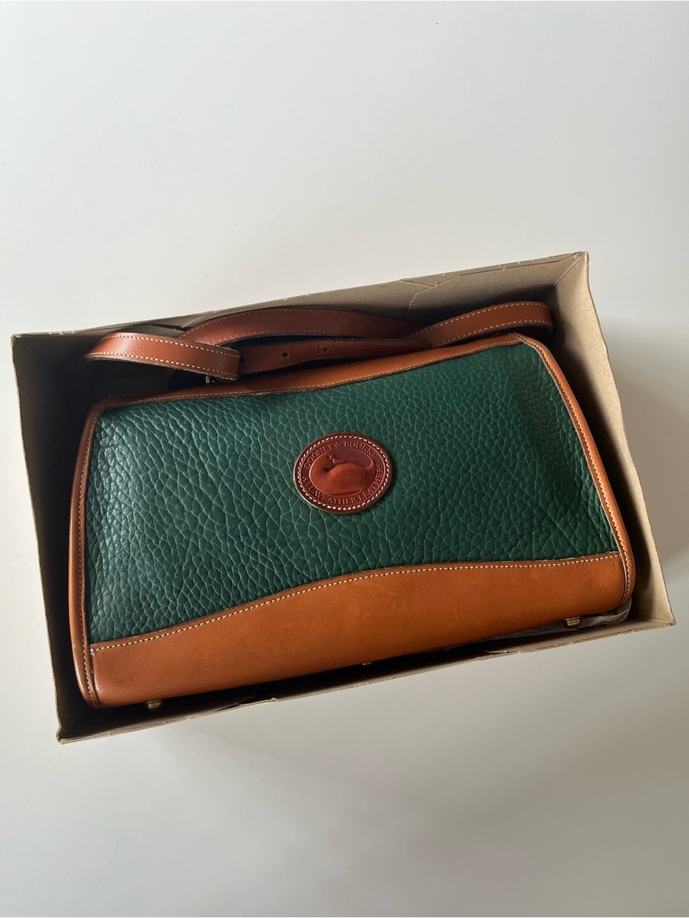 Dooney & Bourke Green and Brown Pebbled Leather Messenger Bag